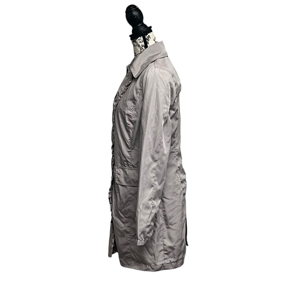 VTG JOUJOU gray Trench Coat Womens Y2k Ruffle Hem Retro 90s Button Up M Outdoor - Picture 3 of 9